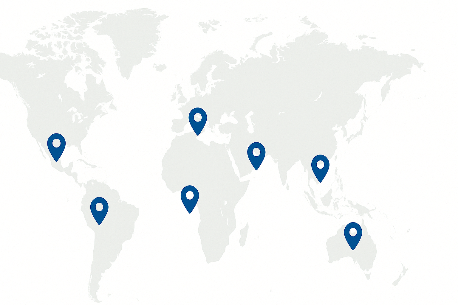 World map showing highlighted customer locations across Asia, Europe, Africa, and the Middle East